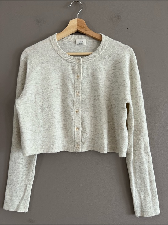 Wilfred Sweaters - Aritzia Wilfred Wool Cashmere Long Sleeve Button Crop Cardigan Oatmeal
